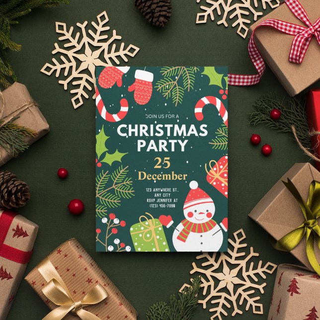 Green Red Funny Cute Christmas Party Invitation (Creator Uploaded)