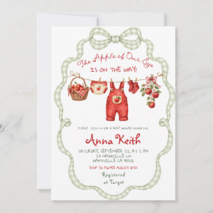 Green Red Gingham Apple Boy Baby Shower Invitation