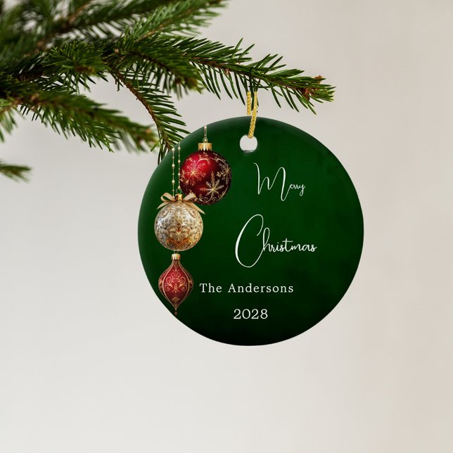 Green red gold baubles Christmas Ceramic Ornament (Creator Uploaded)
