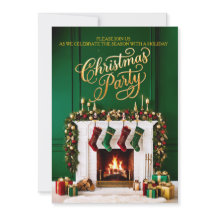 Green Red Gold Christmas Holiday Party Fireplace