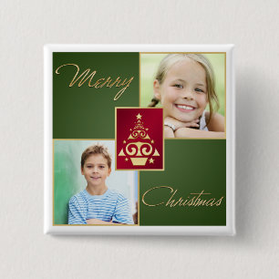 Green, Red, Gold Christmas Tree Photo Button