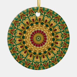 Green Red Gold Decorative Christmas Holiday Ceramic Ornament