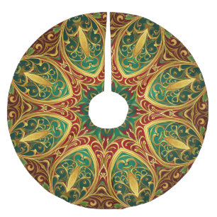 Green Red Gold Decorative Holiday Tree Skirt