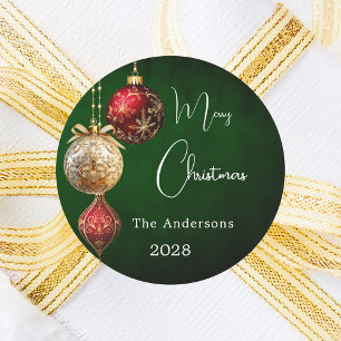 Green red gold ornaments classic Christmas Round Sticker