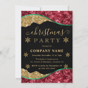 Green Red & Gold Snowflake Company Christmas Party Invitation