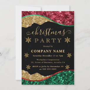 Green Red & Gold Snowflake Company Christmas Party Invitation