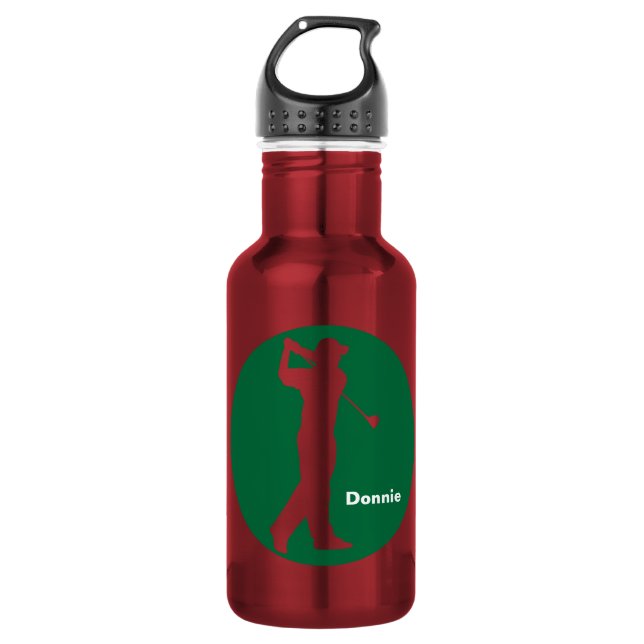 Green Red Golfer Golf Personalized 532 Ml Water Bottle (Front)