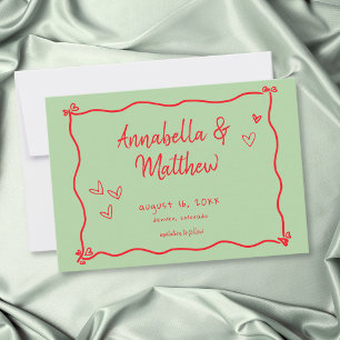 Green Red Hand Drawn Heart Whimsical Wedding  Save The Date