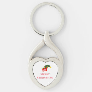 Green red hat merry Christmas add name text name Keychain