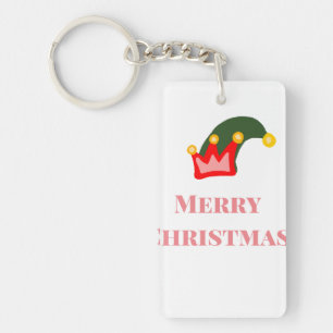 Green red hat merry Christmas add name text name Keychain