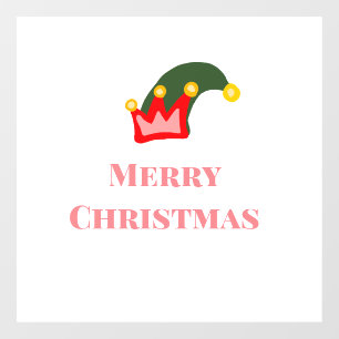 Green red hat merry Christmas add name text name Window Cling