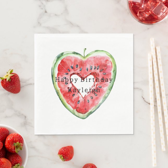 Green Red Heart Watermelon Birthday Napkin (Insitu)