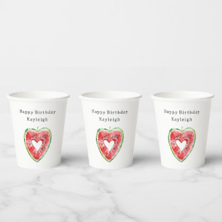 Green Red Heart Watermelon Birthday Paper Cups