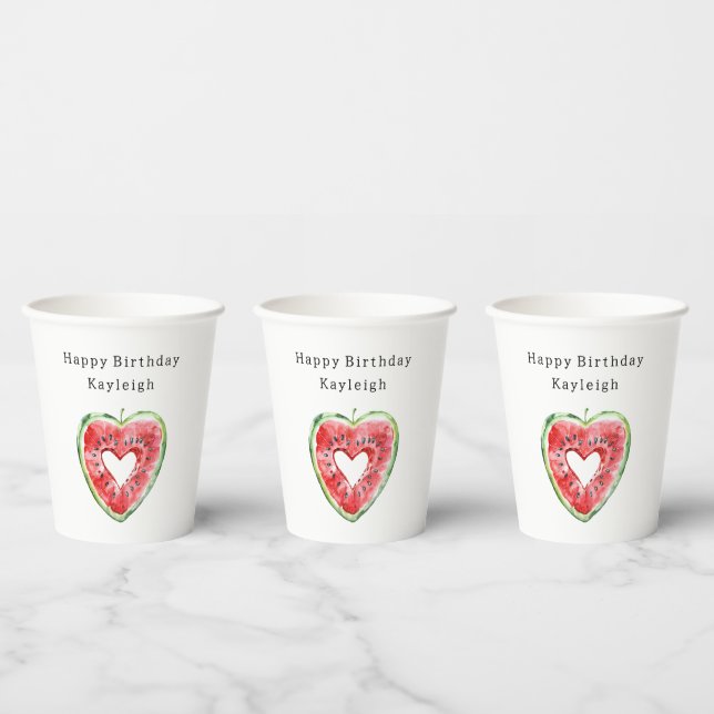 Green Red Heart Watermelon Birthday Paper Cups (Multi)