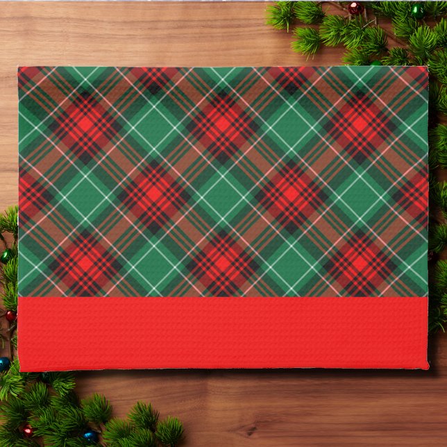 Green Red Holiday Plaid Red Borders Kitchen Towel (Creator Uploaded)