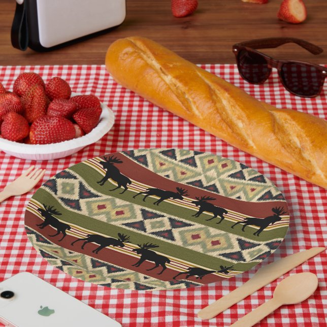 Green Red Ivory Ochre Ethnic Look Paper Plate (Picnic)