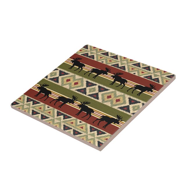 Green Red Ivory Ochre Ethnic Look Tile (Side)