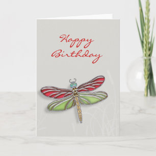 Green & Red Jewelled Dragonfly Card