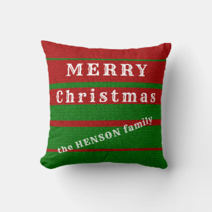 Green Red Knitting Merry Christmas Family Holiday Throw Pillow