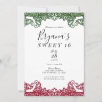 Green & Red Lace Elegant Fiesta Sweet 16 Party
