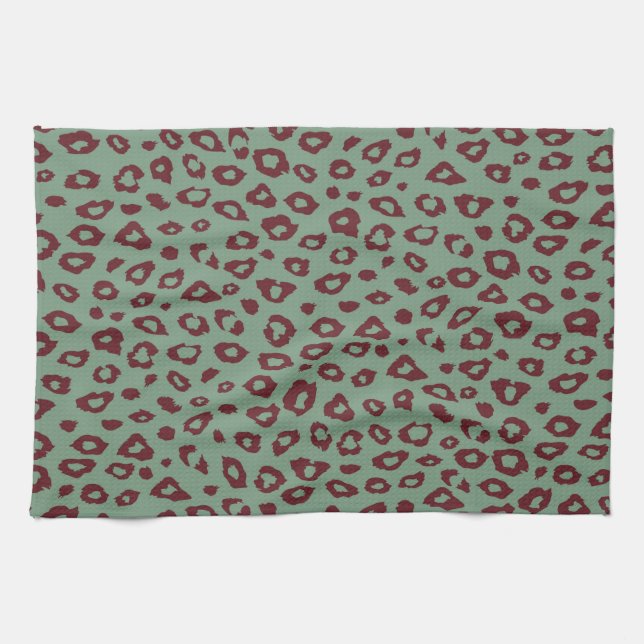 Green Red Leopard Print Kitchen Towel (Horizontal)