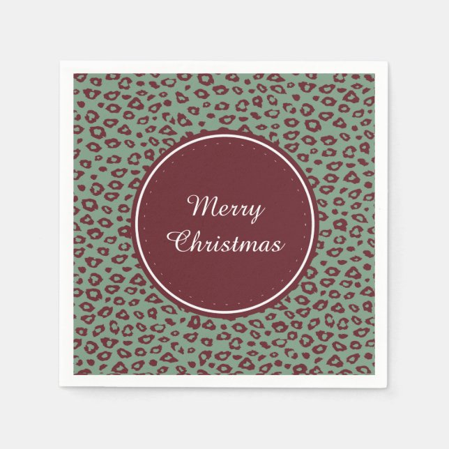 Green Red Leopard Print Napkin (Front)