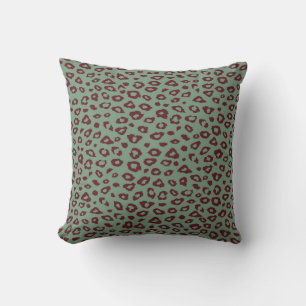 Green Red Leopard Print Throw Pillow