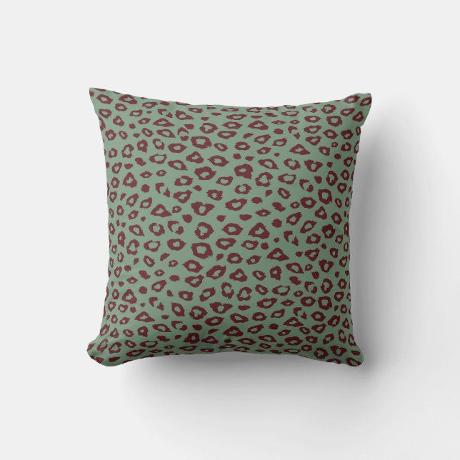 Green Red Leopard Print Throw Pillow (Front)