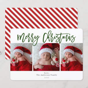 Green Red Merry Christmas Holiday 3 Photos Photo Invitation
