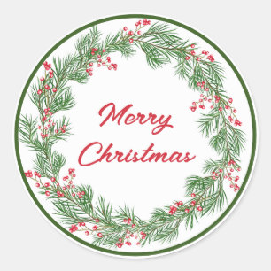 Green Red Minimalist Merry Christmas  Classic Round Sticker