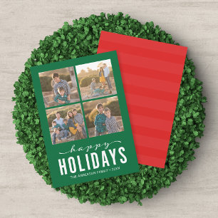 Green Red Modern Happy Holidays Photo Collage Holiday Card