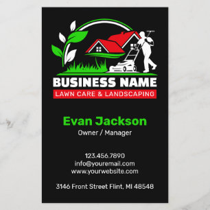 Green Red Modern Lawn Care Landscaping Business Flyer