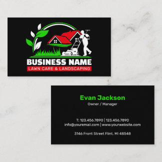 Green Red Modern Lawn Care Landscaping Services Business Card