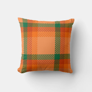 Green, Red, Orange and Beige Tartan Plaid Scottish Throw Pillow