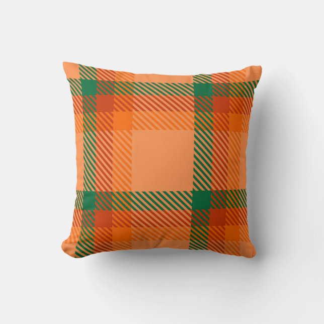 Green, Red, Orange and Beige Tartan Plaid Scottish Throw Pillow (Front)