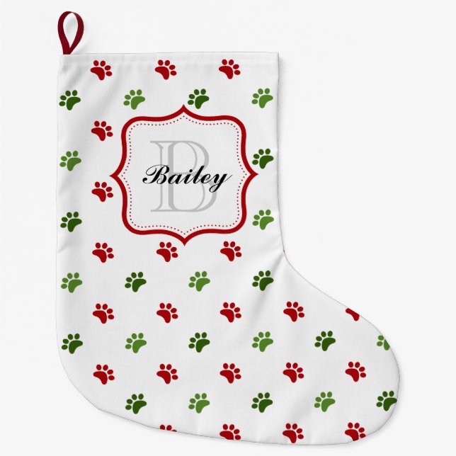 Green Red Personalized Pet Name Christmas Large Christmas Stocking (Front)