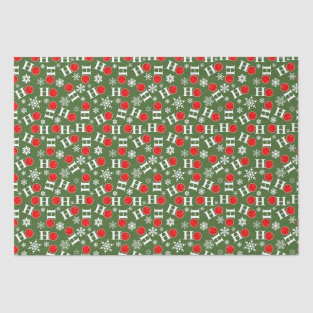Green Red Pickleball Christmas Ho Ho Ho Snowflake Tissue Paper (Front)