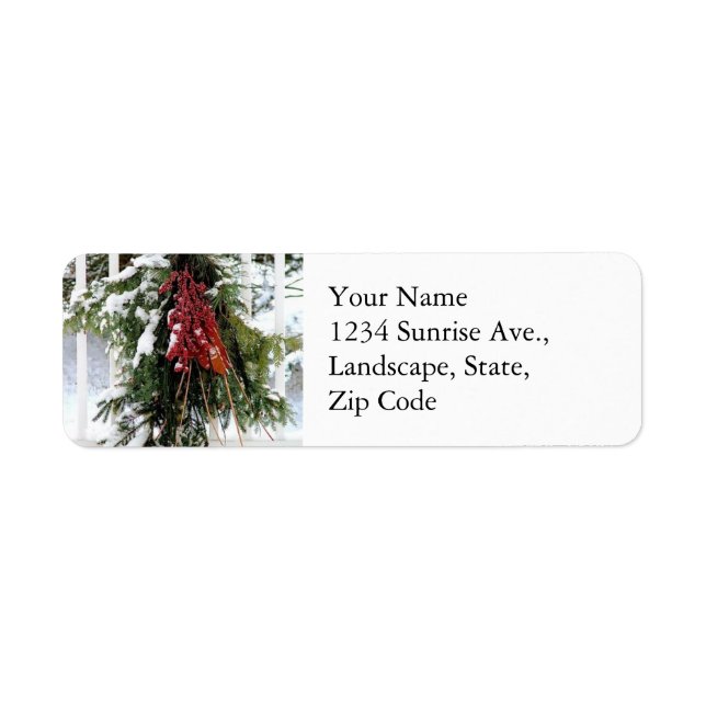 Green Red Pine Swag Winter Return Address Label (Front)