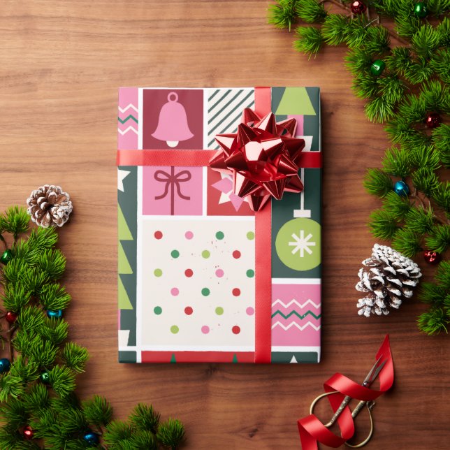 Green Red Pink Geometric Modern Christmas Wrapping Wrapping Paper (Holiday Gift)