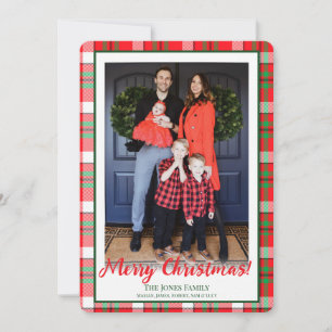 Green & Red Plaid Photo Merry Christmas  Holiday Card