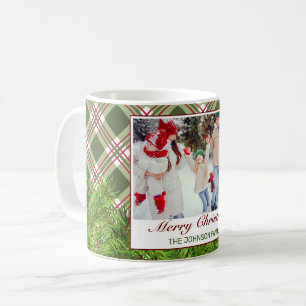 Green Red Plaid Pine Branch Merry Christmas Photo Coffee Mug