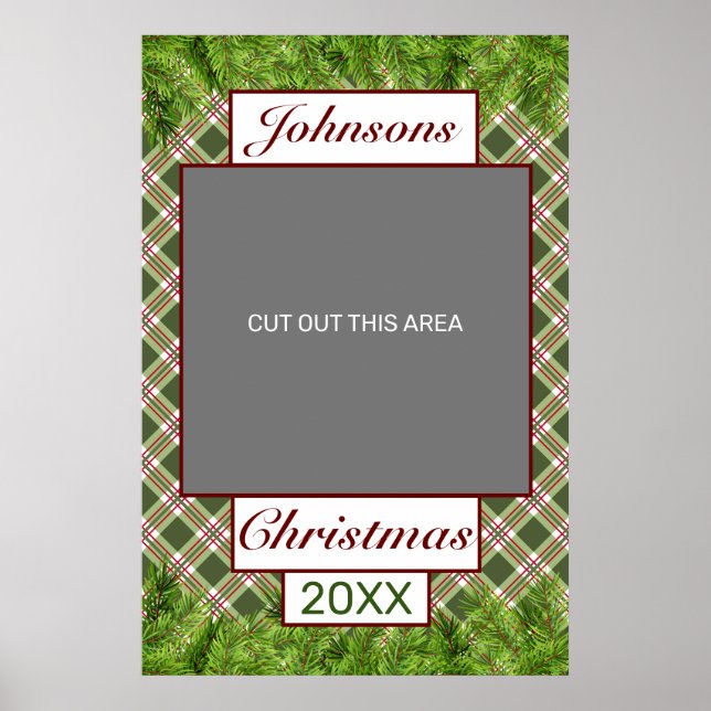 Green Red Plaid & Pine Merry Christmas Photo Prop Poster (Front)