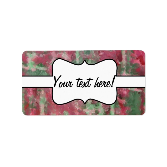Green red platic abstract design label (Front)