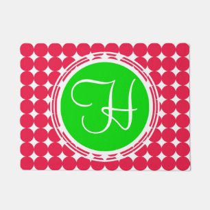 Green & Red Polka Dot Monogram Doormat