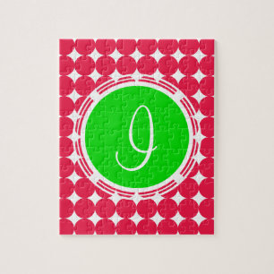 Green & Red Polka Dot Monogram Jigsaw Puzzle