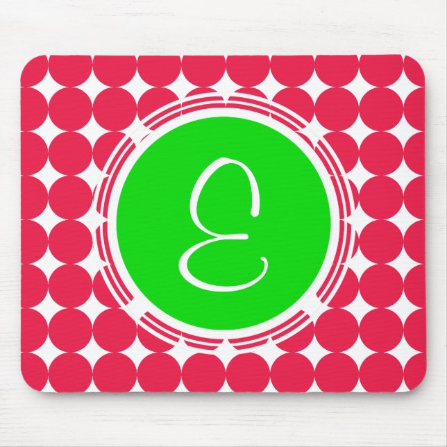Green & Red Polka Dot Monogram Mouse Pad (Front)