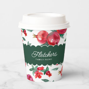 Green & Red Pomegranate Botanical Customizable Paper Cups