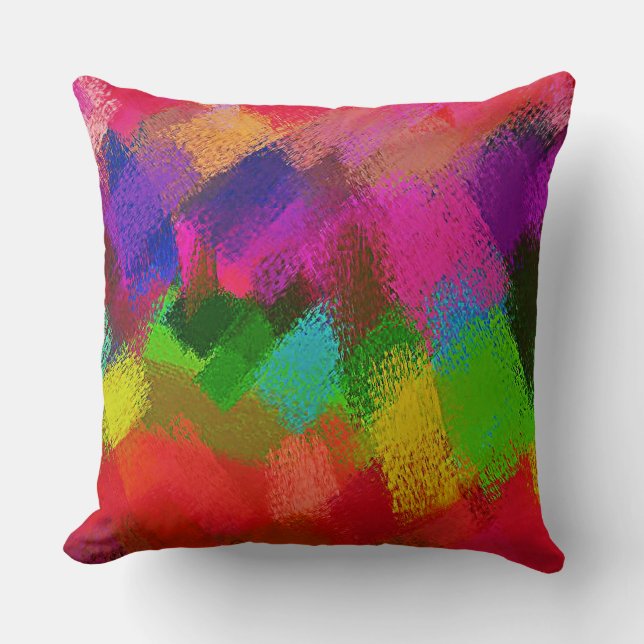 Green Red Purple Yellow Abstract Throw Pillow (Front)