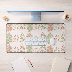 Green Red Retro Vintage Leaf Pattern Desk Mat
