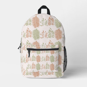 Green Red Retro Vintage Leaf Pattern Printed Backpack